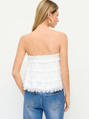 Cotton Ruffled Tiered Lace Trim Bandeau Top