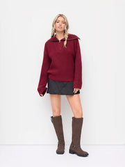 Knit Collar Long Sleeve Half Zip Sweater