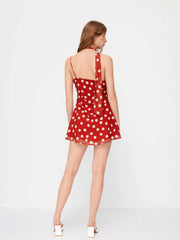 Chiffon Cowl Neck Polka Dot Ruched Mini Cami Dress With Scarf