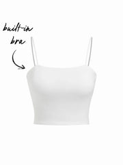 Cotton-blend Square Neck Thin Strap Crop Top