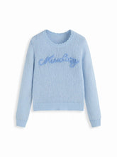 Knit Round Neckline Letter Long Sleeve Oversized Top