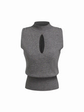 Knit Stand Collar Cut Out Cinched Waist Top