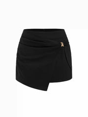 Stretch Denim Mid Rise Ruched Metal Detail Mini Skirt Curve & Plus