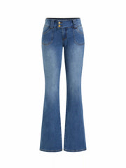 Denim Low Rise Pocket Flared Jeans