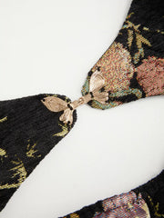 Jacquard Square Neck Floral Metal Detail Cut Out Shirred Tank Top