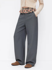 Mid Rise Tartan Ruffled Barrel-leg Trousers