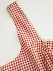 Gingham Square Neck Ruched Corset Tank Top Curve & Plus