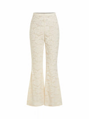 Lace Floral Mid Rise Flared Trousers