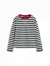 Cotton-blend Stripe Contrasting Binding Oversized Long Sleeve Tee