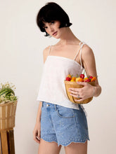 Cotton-blend Textured Embroidery Knotted Oversized Crop Blouse