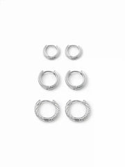 3 PAIRS TEXTURED HOOP EARRINGS SET