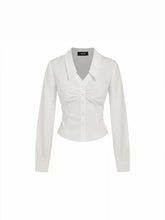 Cotton-blend Collar Cinched Waist Long Sleeve Shirt