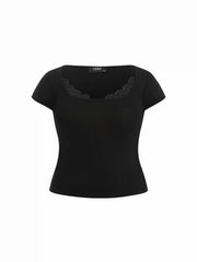 Scoop Neck Lace Trim Tank Top Curve & Plus