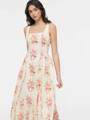 Floral Square Neck Flared Maxi Dress