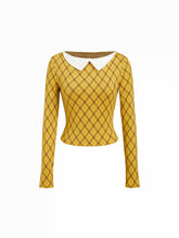 Cotton-blend Plaid Boat Neck Cropped Top