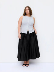 Cotton Mid Rise Draped Pleated Flared Midi Skirt Curve & Plus