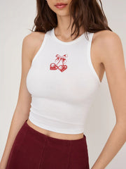 Cotton-blend Cherry Heart Graphic Tank Top