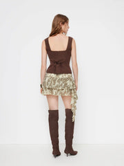 Mid Rise Leopard Ruffle Hem Layered Mini Skort