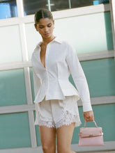 Cotton-blend Ruched Peplum Long Sleeve Blouse