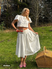 Cotton Mid Rise Floral Embroidery Midi Skirt