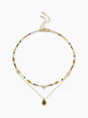DOUBLE LAYER STONE BEADED 18K GOLD PLATED COPPER NECKLACE