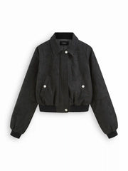 Suede Collar Oversized Puffer Bomber Jacket