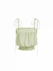 Textured Square Neckline Applique Shirred Ruffle Cami Blouse