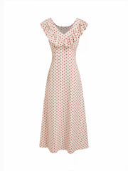 V-Neck Polka Dot Ruffled Maxi Dress