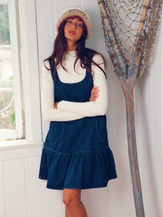 Denim Heart Applique Ruffle Hem Oversized Mini Pinafore Dress