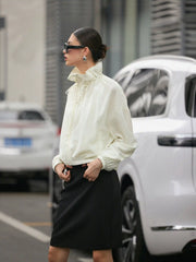 Funnel Neck Drawstring Zip Through Lantern Sleeve Oversized Windbreaker Jacket