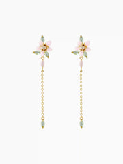 ZIRCON FLORAL & HEART CHAIN DROP EARRINGS