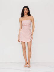 Jacquard Floral Lace Up Ruched Bandeau Mini Dress