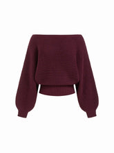 Knit Boat Neck Long Sleeve Cinched Waist Oversized Top
