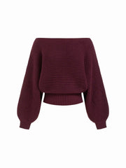 Knit Boat Neck Long Sleeve Cinched Waist Oversized Top