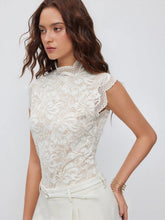 Lace Floral Stand Collar Sleeveless Bodysuit
