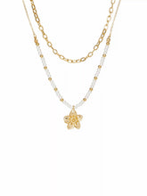 FLOWER & FAUX PEARL BEADED LAYERED NECKLACE