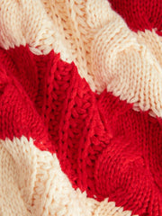 Cable Knit Striped Round Neckline Long Sleeve Oversized Sweater
