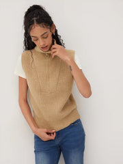 Solid Zip Up Knitted Vest