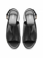 BUCKLE STUDDED PLATFORM MULE SANDALS