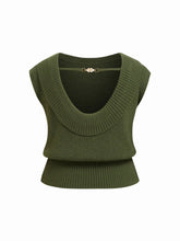 Knit Boat Neck Backless Chain Detail Tank Top Curve & Plus
