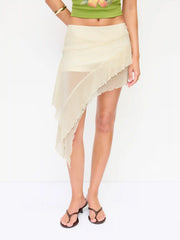 Textured A-line Asymmetrical Hem Mini Skirt