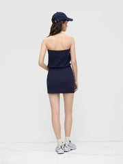 Terry Side Stripe Bowknot Embroidery Bandeau Mini Dress