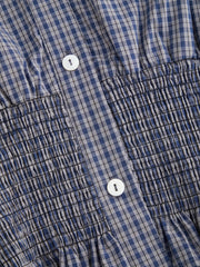 Cotton-blend Gingham Shirred Waist Ruffled Hem Blouse