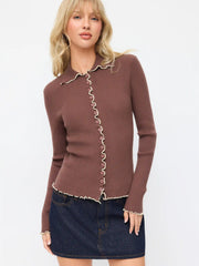 Knit Contrasting Binding Lettuce Trim Top