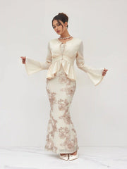 Jacquard Bandeau Floral Mermaid Maxi Dress