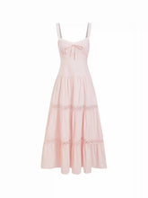 Cotton-blend Sweetheart Lace Panel Flared Maxi Dress