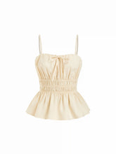 Cotton-blend Shirred Waist Bowknot Cami Top