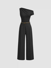 Asymmetrical Neck Ruched Jumpsuit With Belt