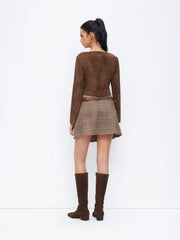 Suede Square Neck Long Sleeve Asymmetrical Hem Button Jacket