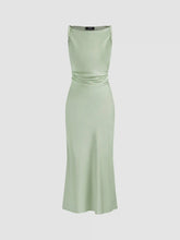 Satin Boat Neck Ruched Maxi Dress